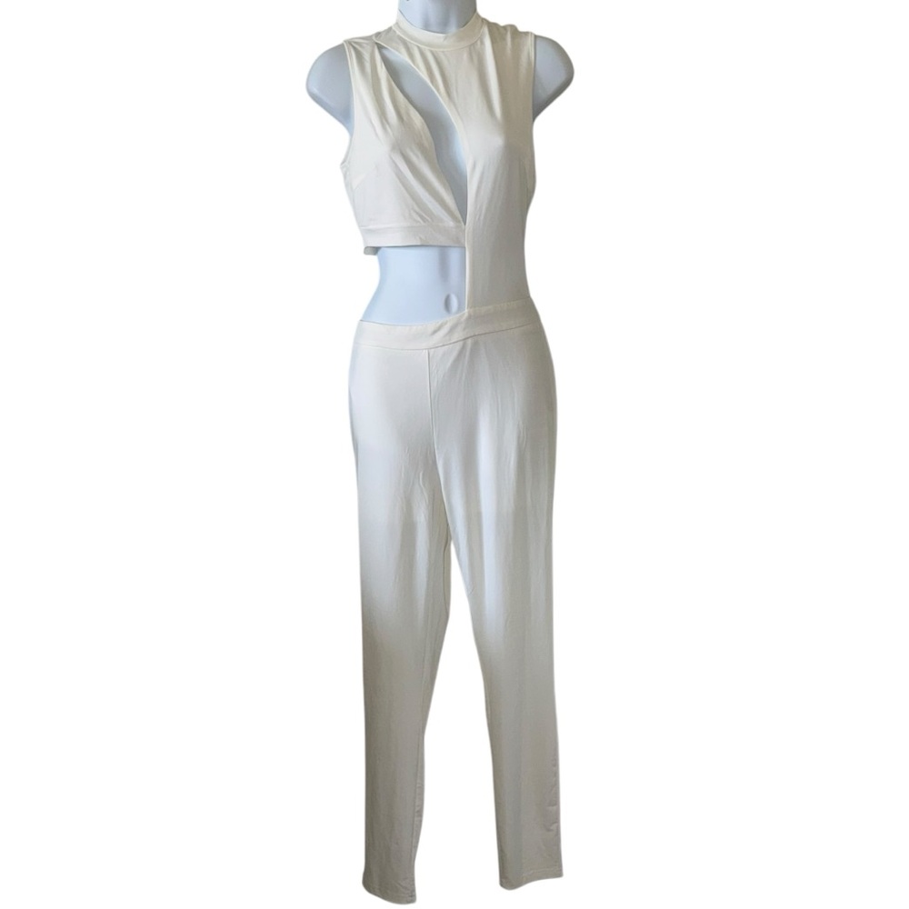 Banjul White Side Cut-Out Jumpsuit Sz L